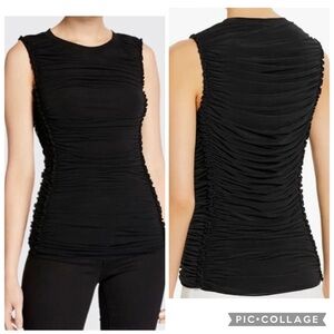 KOBI HALPERIN Women’s Black Jersey Knit SARIYAH Sleeveless Blouse Ruched Size XS